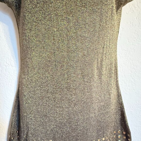 dots brand Gold Metallic Knit V-Neck Sleeveless Tunic Top With Studded Hemline S - Picture 7 of 9